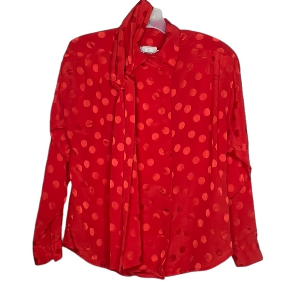 Vintage JH Collectibles‎ Polka Dot Red Blouse with Tie